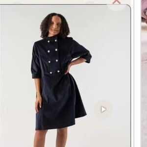 Batsheva Navy beray Double-Breasted Long Sleeve corduroy Dress coat xs